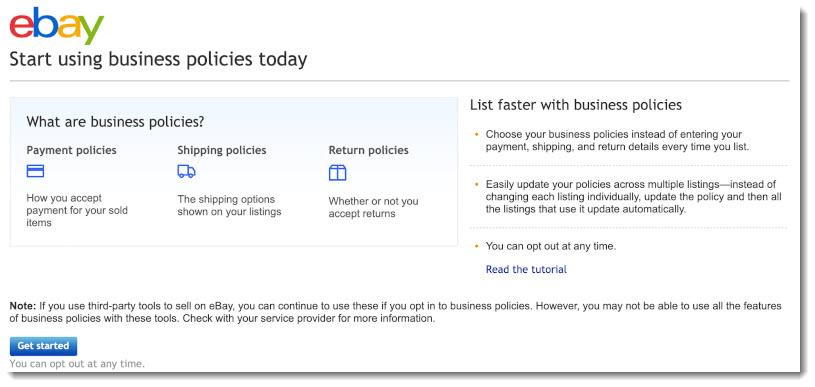 eBay Opt in for Business Policies -  