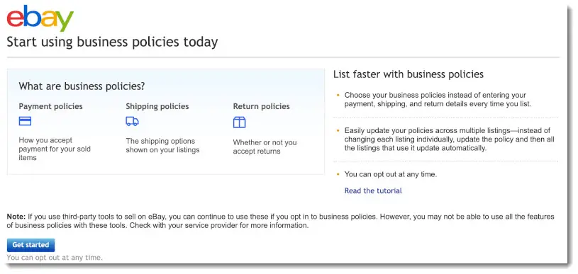 eBay Opt in for Business Policies