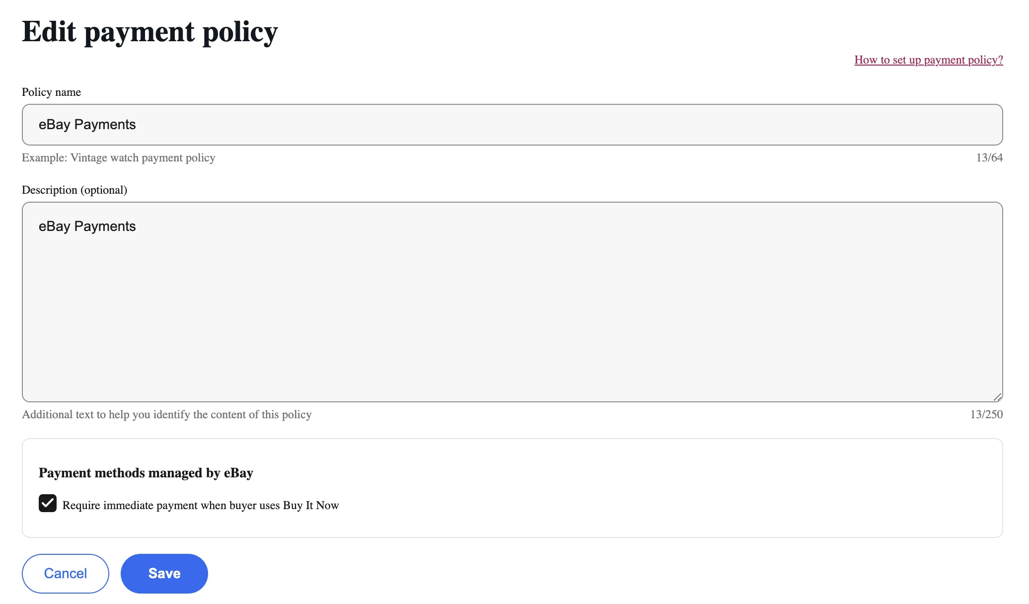 eBay Payment Policy