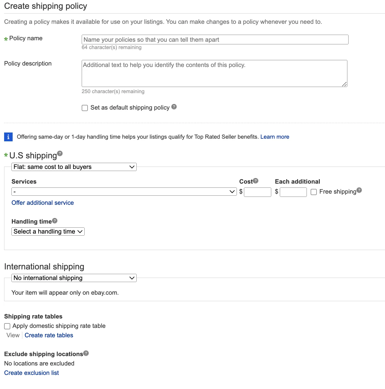 eBay Shipping Policy