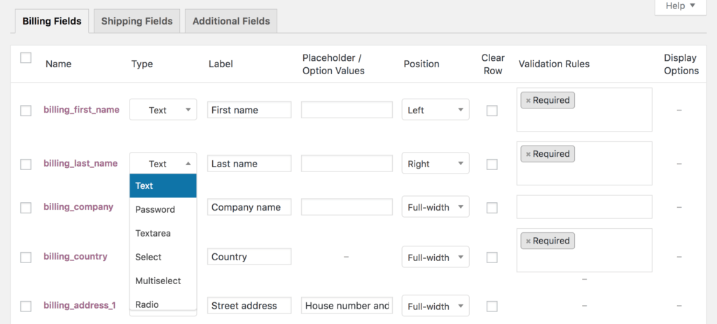 WooCommerce Checkout Fields -  