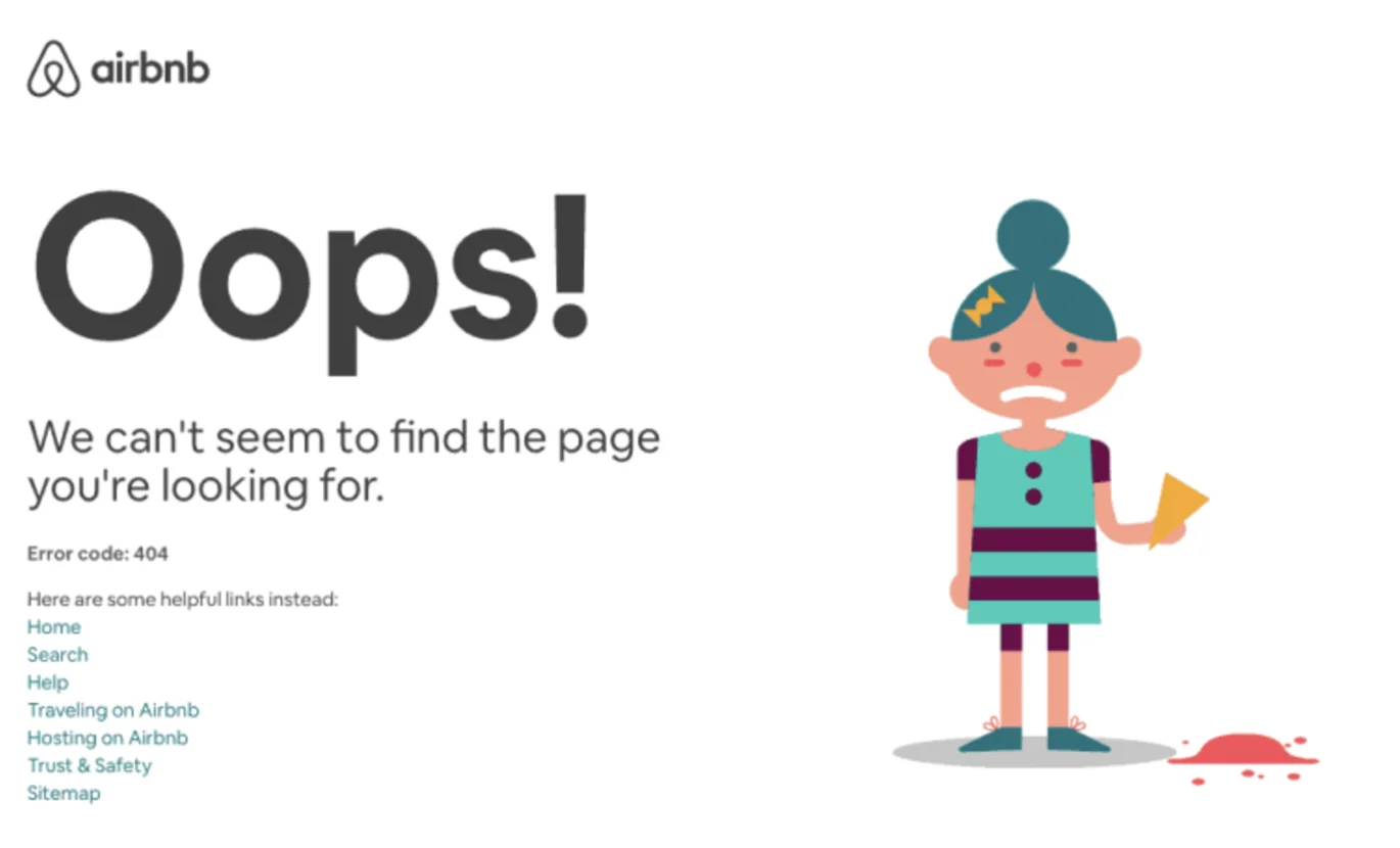 404 page example on Airbnb