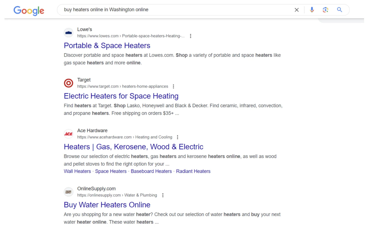 Ecommerce meta descriptions and titles example