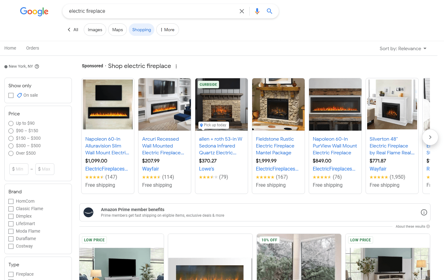 Electric Fireplaces Prices on Google -  